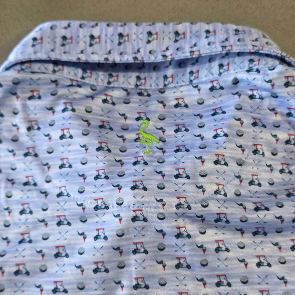 TailorByrd Men XL Golf Polo Shirt Blue Golf Cart Print Performance Moisture Wick - Picture 10 of 11